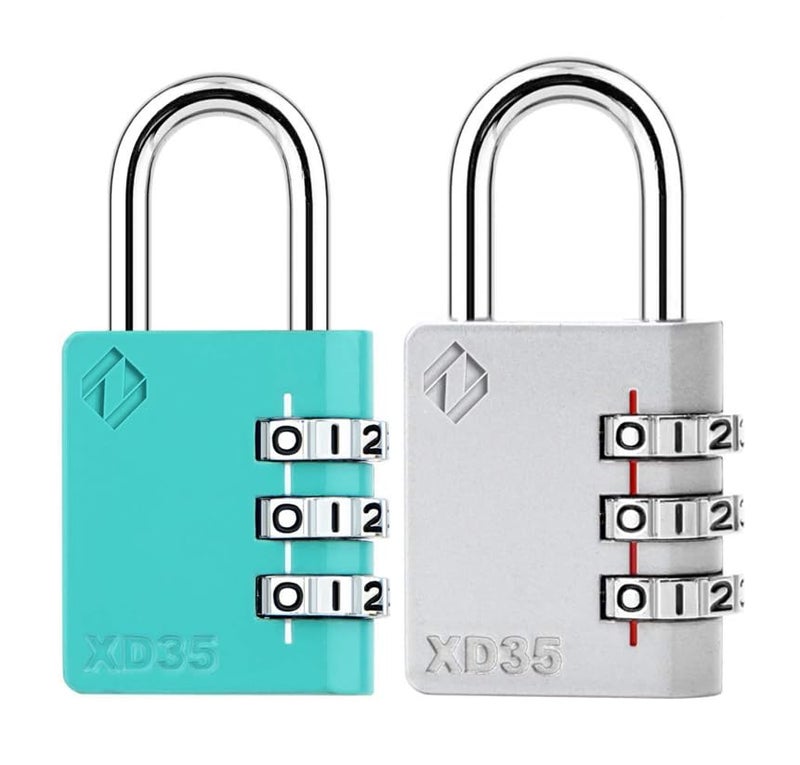 Zarker XD35 Combination Lock, 3-Digit Padlock for School Gym Sports LockerLock, Fence, Toolbox, Case, Hasp Storage (2-Pack, Emerald, Gray) - Image 1